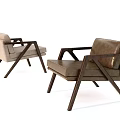 Modern Leisure Chairs With Wooden Frame Cross Leg Design Brown Leather And Beige Fabric Upholstery