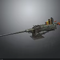 Rustic Green Heavy Machine Gun With Long Barrel Ammunition Belt Mount And Mechanical Structure