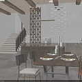 Modern Front Desk Reception Area With Marble Counter Grid Wall And Wooden Elements