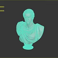White Marble Classical Bust Sculpture With Curly Hair Drapery And Round Base On Dark Background