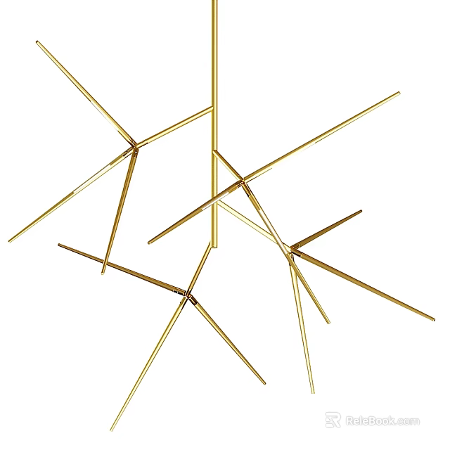 Modern Golden Chandelier With Crossed Metal Rods For Interior Decor Lighting 3d model 