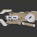 Futuristic Sci Fi Mechanical Weapon 3D Model With Metallic Body Yellow Black Stripes And Barrel