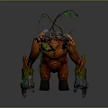 Detailed 3D Tree Creature Model With Wooden Body Horns Green Vines and Glowing Leaves