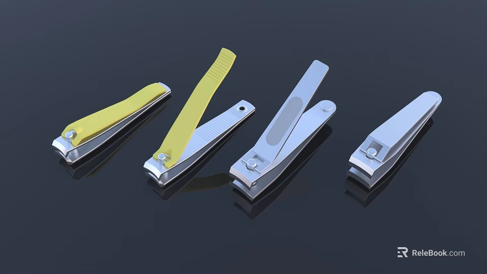 Essential Nail Clippers in Yellow and Silver Arranged on Black Background for Daily Use 3d model 