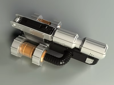 Mechanical Device With Silver Metallic Parts Copper Cylinders And Black Hose 3d model