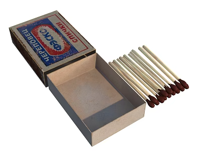 Open Vintage Matchbox With Retro Label And Brown Tipped Wooden Matches Inside 3d model