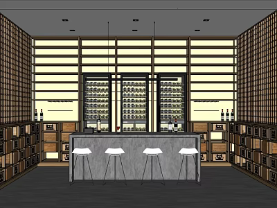 Modern Wine Cellar Interior With Wine Racks Bar Counter And Bar Stools 3d model