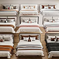 Different Double Bed Styles With Colorful Bedding Sets And Decorative Pillows 3d model