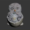 Pinkish Purple Feathered Owl Ceramic Sculpture With Detailed Texture And Colorful Beak