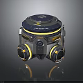 Advanced Mechanical Device With Circular Structure Camera Lens And Yellow Accents