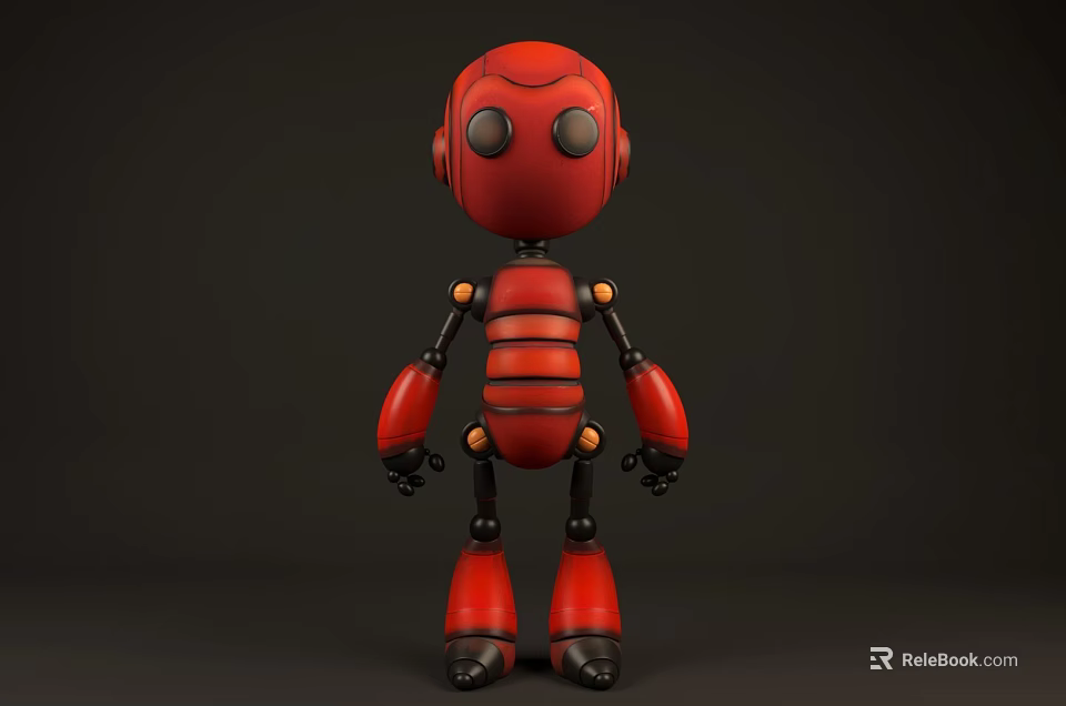Red Robot Game Character 3D Model With Black Joints And Round Head 3d model 