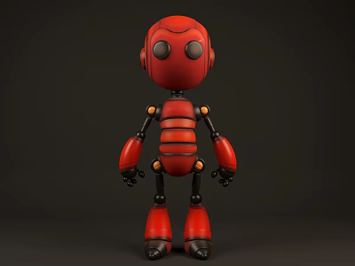 Red Robot Game Character 3D Model With Black Joints And Round Head 3d model