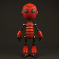 Red Robot Game Character 3D Model With Black Joints And Round Head