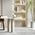 Modern Study Room Interior With Desk Chair Bookshelf Plant And Herringbone Floor Lighting