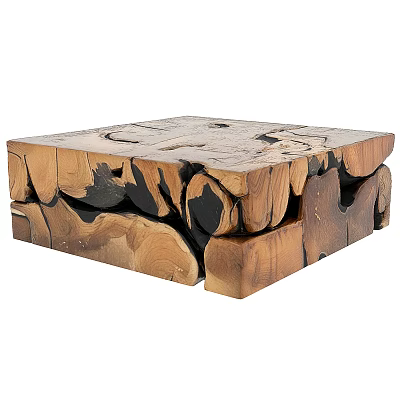 Natural Wooden Coffee Table With Irregular Block Design And Unique Wood Grain 3d model