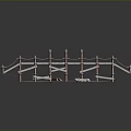 Wooden Bridge Structure With Railings Wooden Planks Support Posts And Decorative Lights