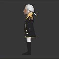 White Haired Gentleman Character In Black Coat With Yellow Trim And Walking Cane
