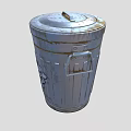 Old Metal Trash Can With Lid Handles And Black Graffiti Design