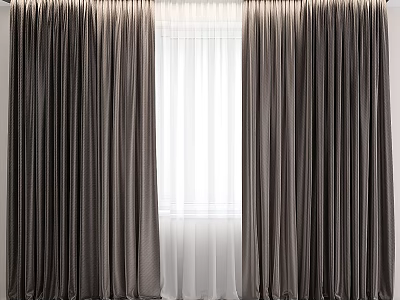 Dark Curtains With White Sheer For Elegant Window Double Layer Design 3d model