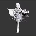 Elegant Game Movie Character With White Hair White Outfit And Flowing Ribbons 3D Render