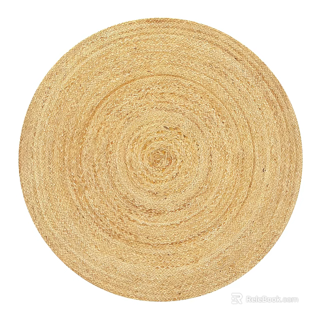 Round Beige Woven Rug With Concentric Circle Pattern And Natural Fiber Texture 3d model 