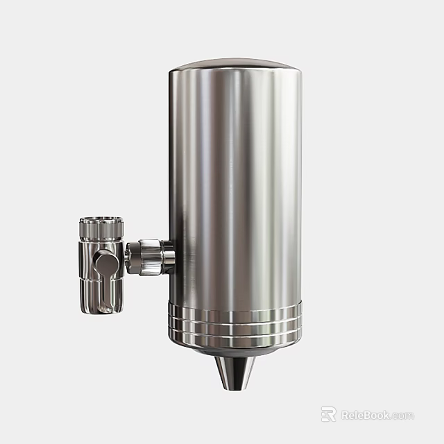 Public Stainless Steel Cylindrical Water Dispenser With Side Valve And Conical Base 3d model 
