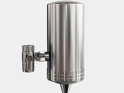 Public Stainless Steel Cylindrical Water Dispenser With Side Valve And Conical Base 3d model