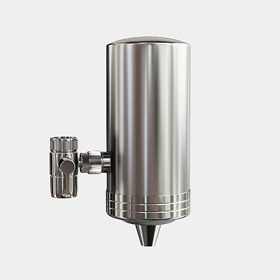 Public Stainless Steel Cylindrical Water Dispenser With Side Valve And Conical Base 3d model
