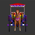 Colorful Horse Drawn Carriage With Red Canopy Yellow Wheels And Decorations