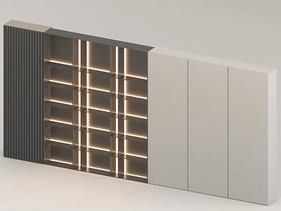 Modern Feature Wall Design With Grid LED Lights And Mixed Material Panels 3d model