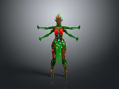 Fantasy Nature Elf Character With Plant Decorated Body Green Limb And Flower Details 3d model