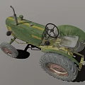 Vintage Green And Yellow Tractor With Large Wheels Steering Wheel And Exhaust Pipe