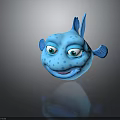Cute Blue Cartoon Fish Head With Big Eyes Smiling Mouth Spots And Fins
