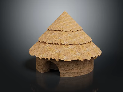 Traditional Thatched House With Conical Layered Thatch Roof Structure And Rustic Exterior Design 3d model