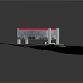 Modern Commercial Building With Red Roof And Glass Facade In Urban Planning Area