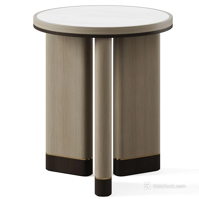 Modern Light Wood Dressing Table With Round Top And Double Column Legs 3d model