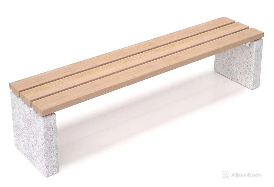 Simple Modern Public Bench Design With Wooden Slats And Concrete Legs 3d model 