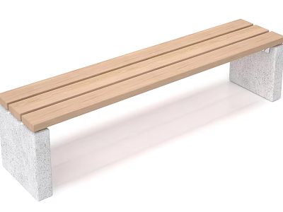 Simple Modern Public Bench Design With Wooden Slats And Concrete Legs 3d model