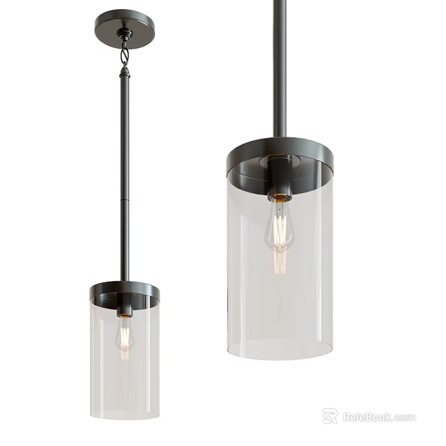 Modern Pendant Lights With Metal Frame And Transparent Glass Shade Bulb Design 3d model 