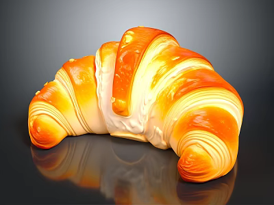 Golden Buttery Flaky Croissant With Shiny Layered Texture On Black Surface 3d model