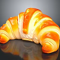 Golden Buttery Flaky Croissant With Shiny Layered Texture On Black Surface