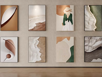 Abstract Paintings Gallery Wall Art With Natural Textures And Geometric Patterns In Neutral Tones 3d model
