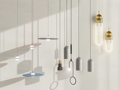 Modern Pendant Lights With Various Shapes Metallic Accents And Concrete Elements 3d model