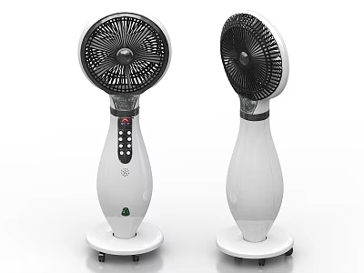 Standing Electric Fans With White Design Control Panel And Wheels On Base 3d model