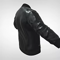 Black Leather Bomber Jacket With White T-shirt Underneath Zipper Front And Pockets