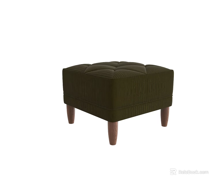 Dark Green Tufted Upholstered Ottoman with Stylish Wooden Legs for Living Room 3d model 
