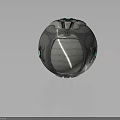 Futuristic Spherical Weapon with Metallic Surface Grid Structure and Green Glowing Mechanical Components 3d model