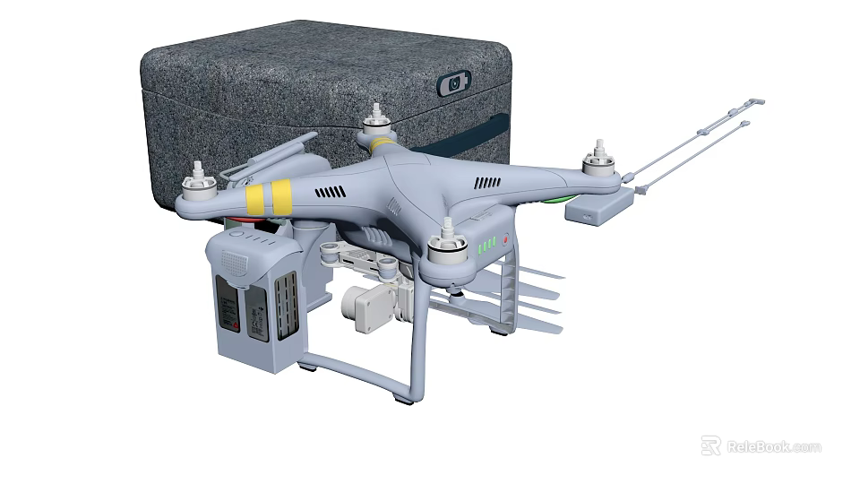 Gray Drone With Storage Case And Portable Design Equipment Features 3d model