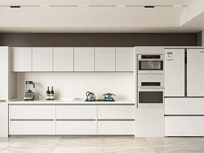 Modern Kitchen Interior Featuring White Cabinets Countertop And Integrated Appliances 3d model