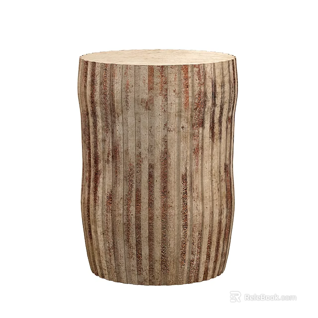 Handcrafted Rustic Wooden Stool With Natural Striped Texture And Organic Design 3d model 
